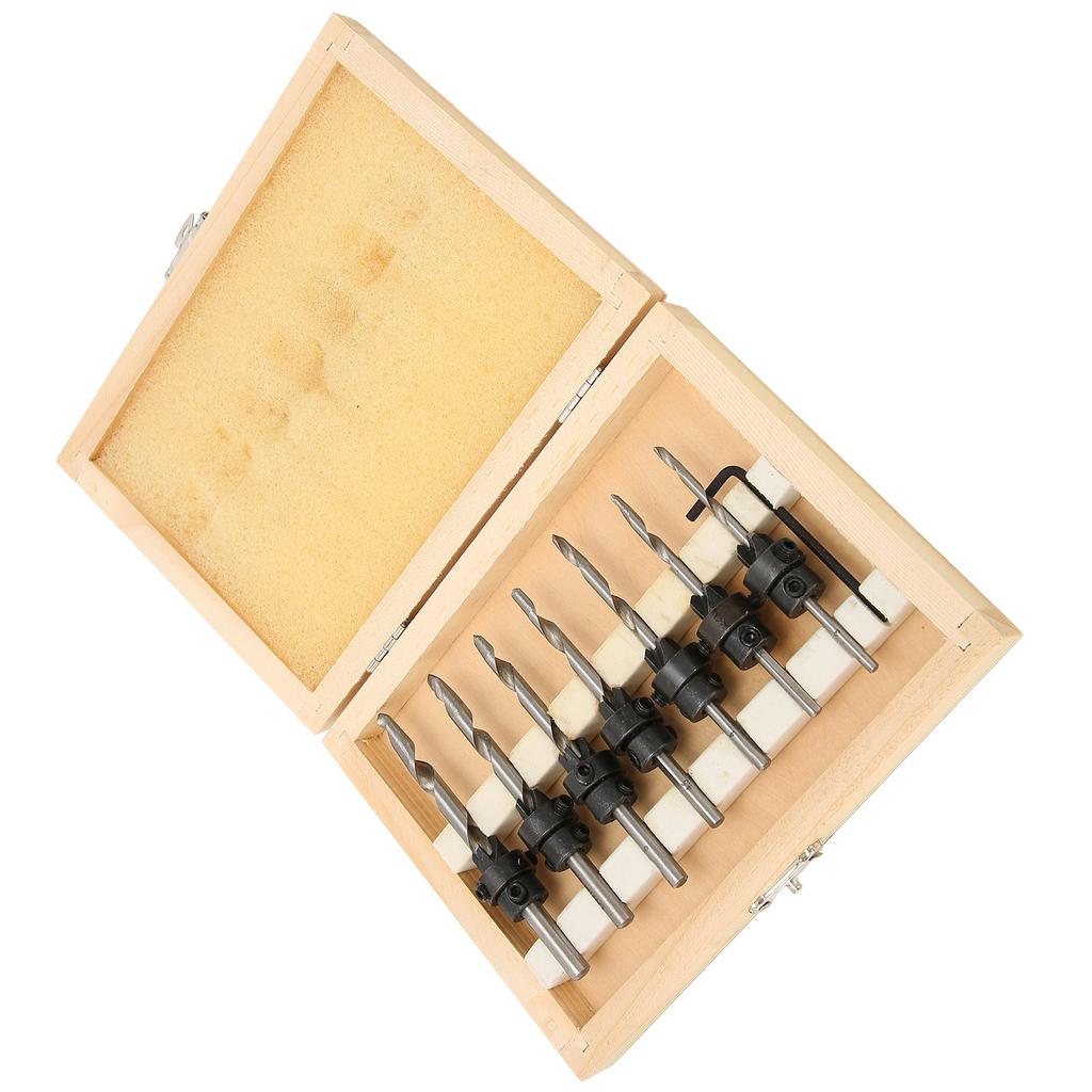 Set 7 Bucăți Burghie de Alezor pentru Scufundare Lemn Unelte de Găurit Tâmplărie Alezor 1 Bucată Cheie Hexagonală