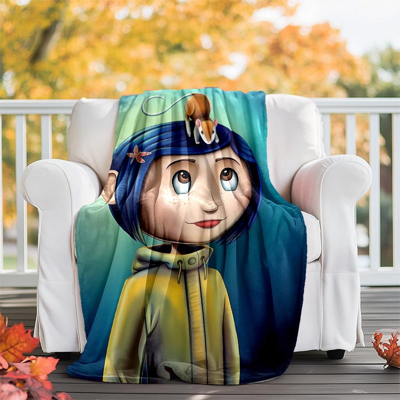 1pc Coraline2 Theme Blanket - Digital Print, Polyester, Cozy for All Seasons, Perfect for Outdoor, and Travel