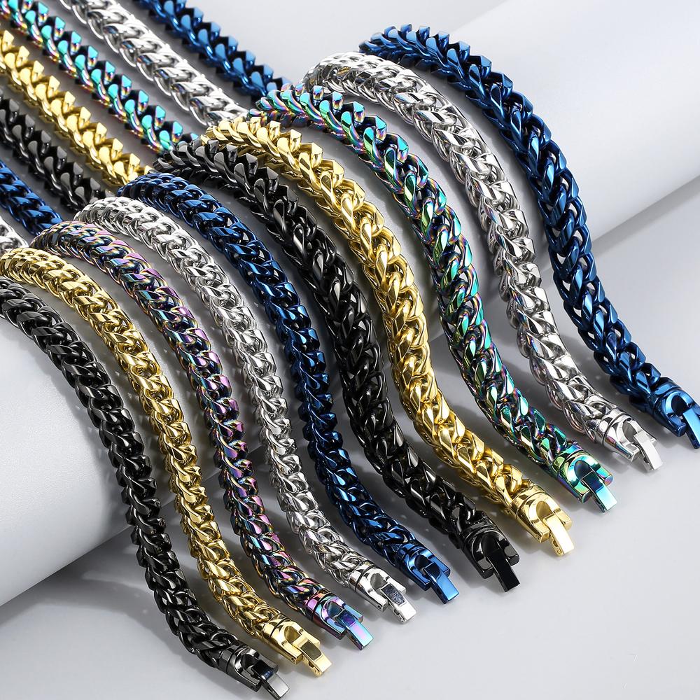 Hip-Hop Men's Necklaces Rainbow Gold Color 8/10MM Wide Stainless Steel Link Neck Chains for Men Birthday Jewelry Gift for Him