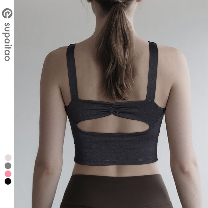 

Clearance Non-Exchangeable Non-Returnable] Sling Beauty Back Yoga Vest Shockproof Push-up Outwear Exercise Underwear Bra Workout Clothes Black M/6