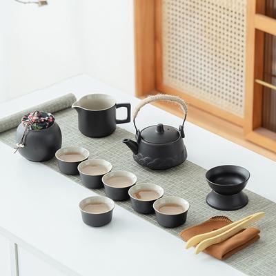 Black Pottery Kung Fu Tea Set Home Simple Modern Teacup Travel Beam Pot Complete Set of Tea Sea Tea Leaf Jar Teacup Tea Leak