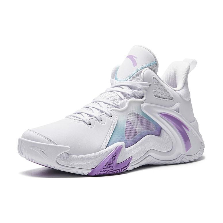 Anta Air Space 4 Stoff Sklisikker Slitesterk Lavsko Basketballsko Herre Sneaker Hvit Lilla 912531608SF-2