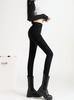 Black High-Waisted Fleece-Lined Skinny Leggings for Women - Warm, Elastic, Ideal for Autumn/Winter Wear, Tight-Fitting Pencil Pants
