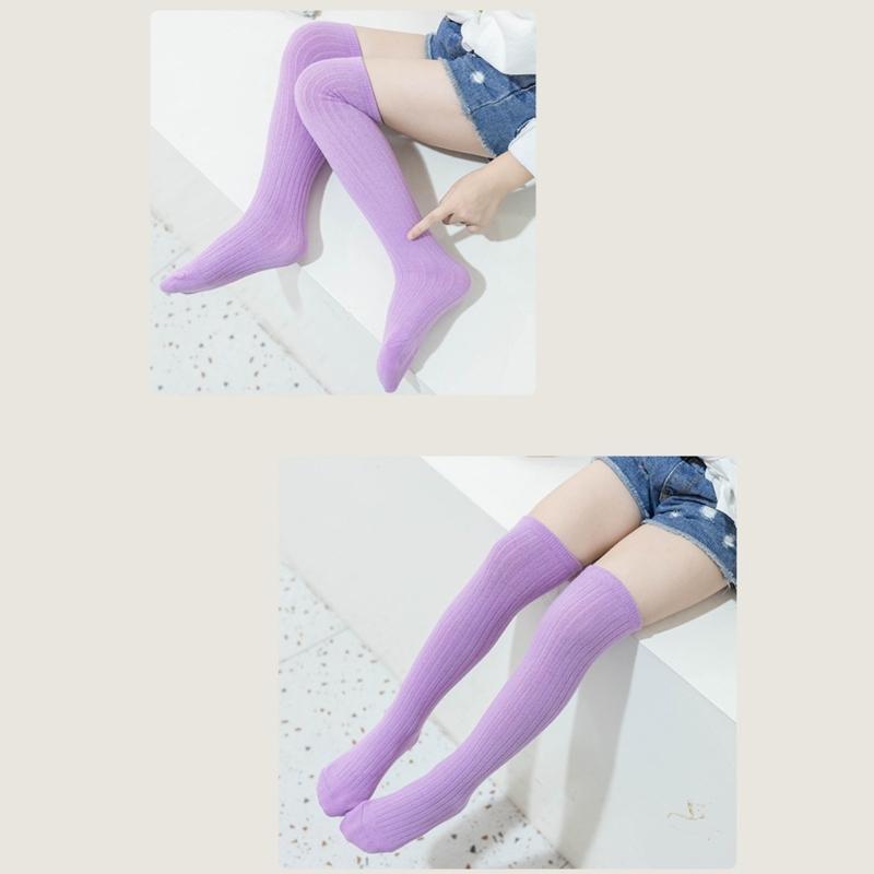Atmungsaktive Baumwollstrümpfe für Mädchen Kleinkind Bonbonfarbe Überknie-Socken Frotteeschlingen-Socken für Herbst Frühling