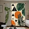 Abstract Geometric Curta 2pcs – Black, Orange & Cream with Palm Leaves, Modern Art Design for Living Room and Study Decor
