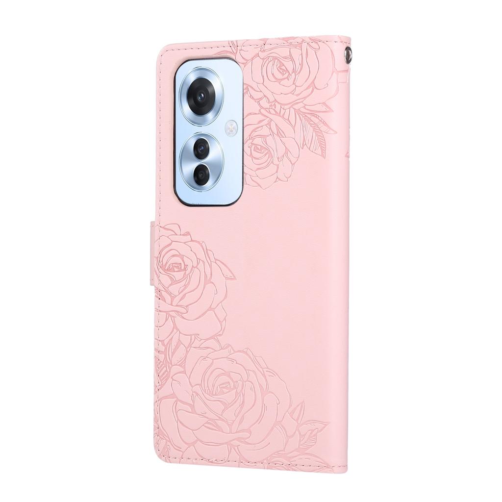Pouzdro pro Oppo Reno11 F 5G/F25 Pro 5G Květinové růžové PU kůže Peněženka Kryt na telefon se 3 sloty na karty