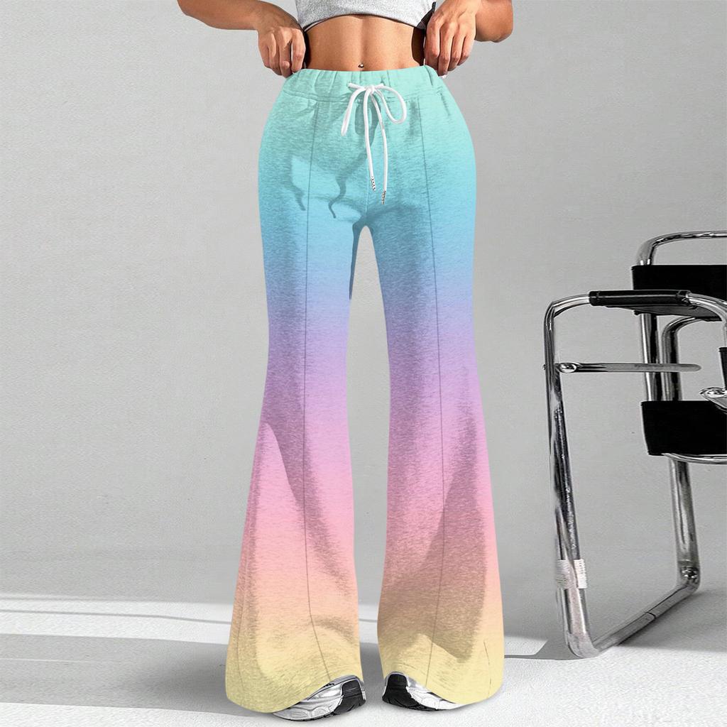 Damenmode Lockerer Kordelzugbund Farbverlauf Bedruckte Lässige Sporthose Lässige Schlaghose