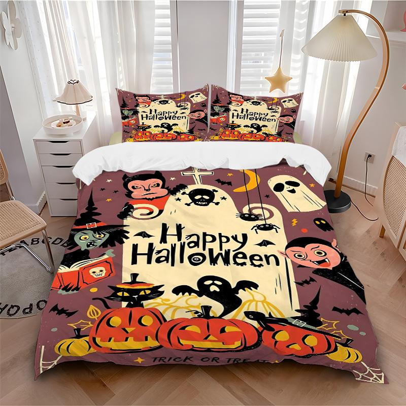 3pcs bedding set Halloween Party Includes 1 Comforter + 2 Pillowcases, Without Pillow Inserts, Soft Comfortable, Lightweight Breathable, Pri 135x200cm
