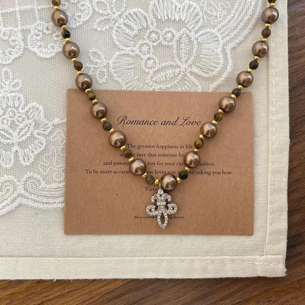 French Vintage Pearl Necklace, Light Luxury Elegant Clavicle Chain for Women