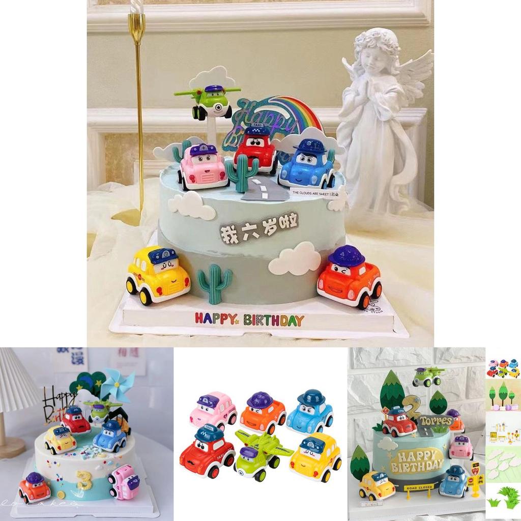 Sevimli Çizgi Film Yarış Arabası Pasta Süsleme Seti Çocukların Doğum Günü Kutlamaları İçin Mükemmel