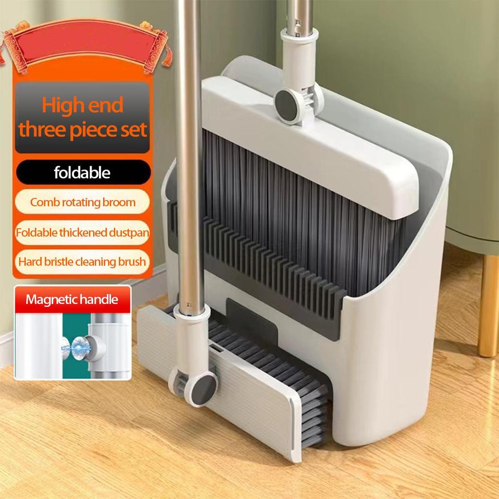 Soft Bristle Broom & Dustpan Set with Non-Stick Hair Feature and Scraper