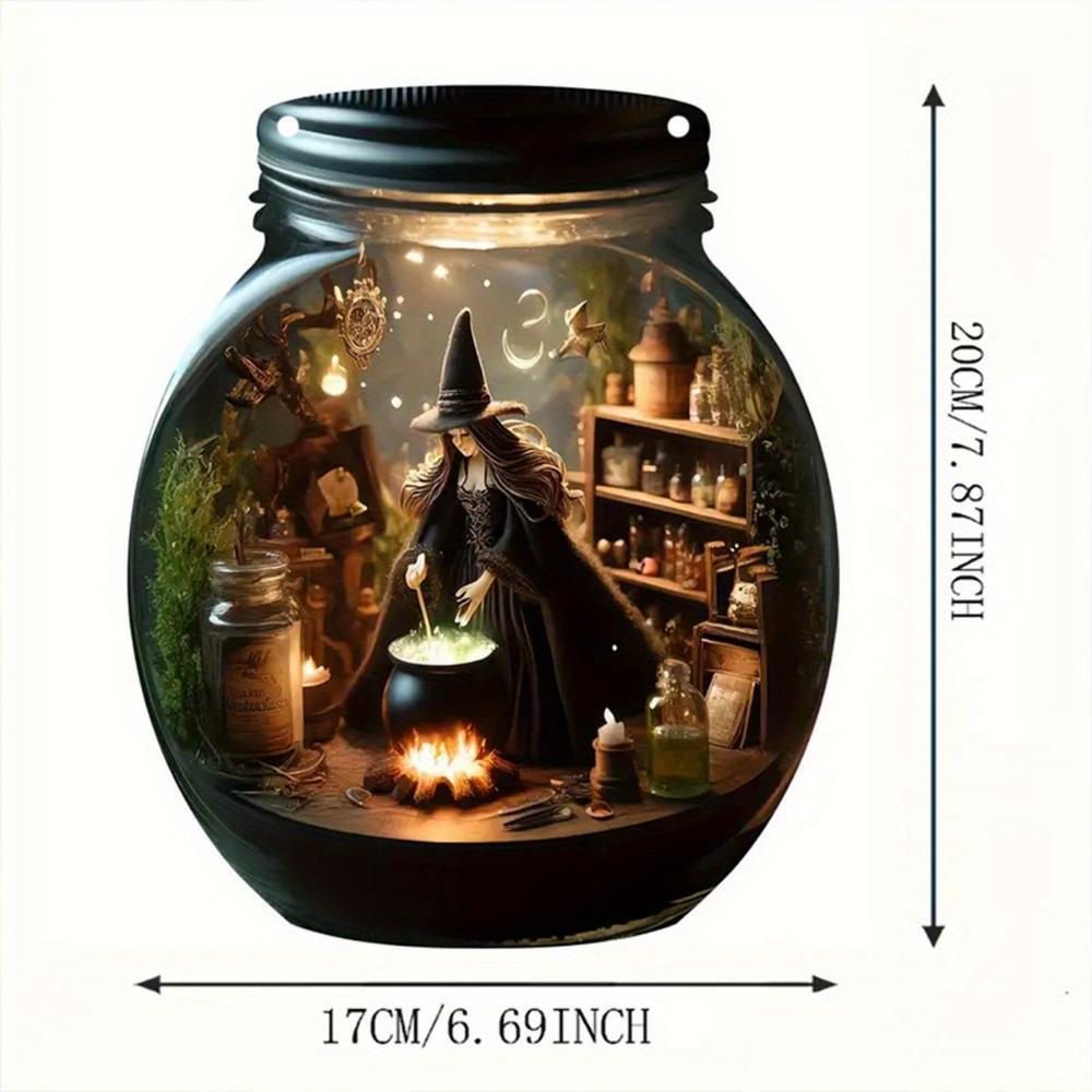 2D Flat Halloween Witch Hanging Ornaments with Rope - 2D Acrylic Sunshine Catch Ornaments,Witch Hats and Boilers Halloween Home and Garden Decorations