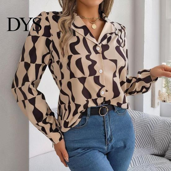 Classic Printed Blouse Women's Button Down Shirt Casual Long Sleeve Lapel Top Loose Women Fashion Streetwear Clothing for Work Party Vacation