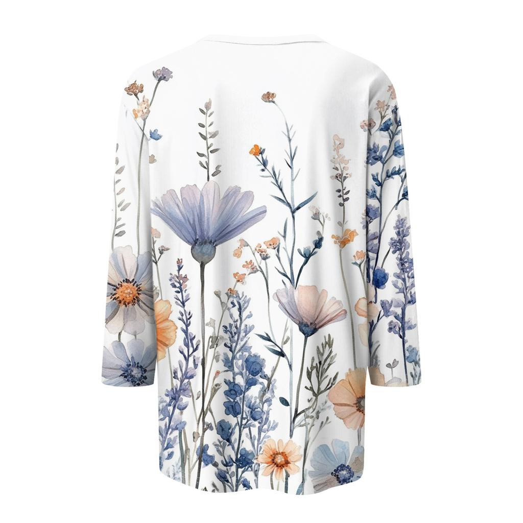 Ladies' Fashionable Casual Seven Quarter Sleeve Fashionable Printed Pullover Top
