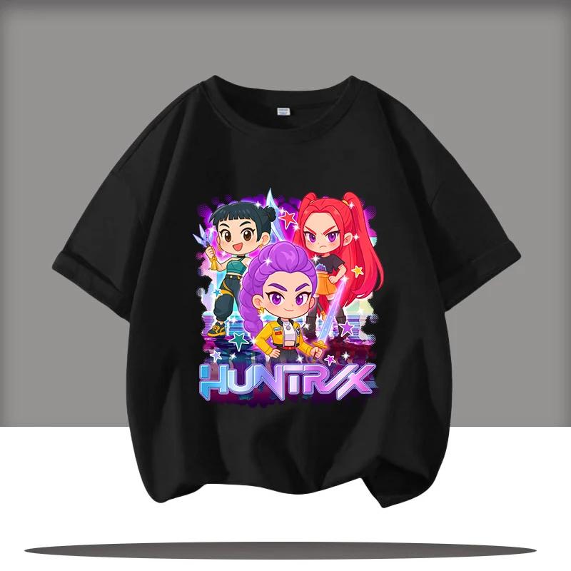 KPop Devil Hunter Cartoon Anime Peripheral Printed Children's Round Neck Fashionable Comfortable Girls' T-shirt