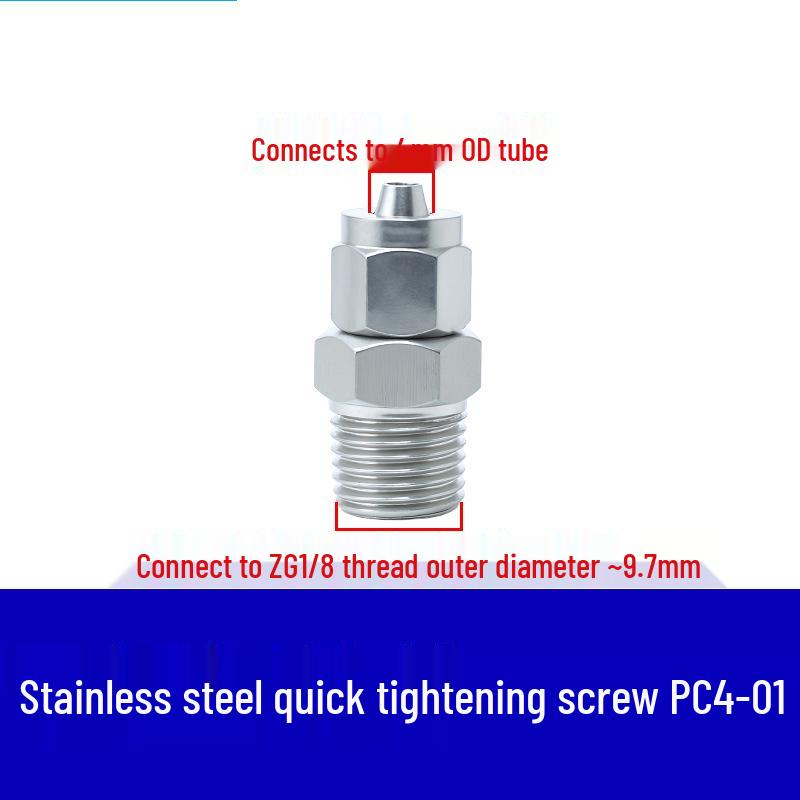 304 Stainless Steel Pneumatic Quick Connect Fitting for Air Hose and PTFE Tube, PC8-02.