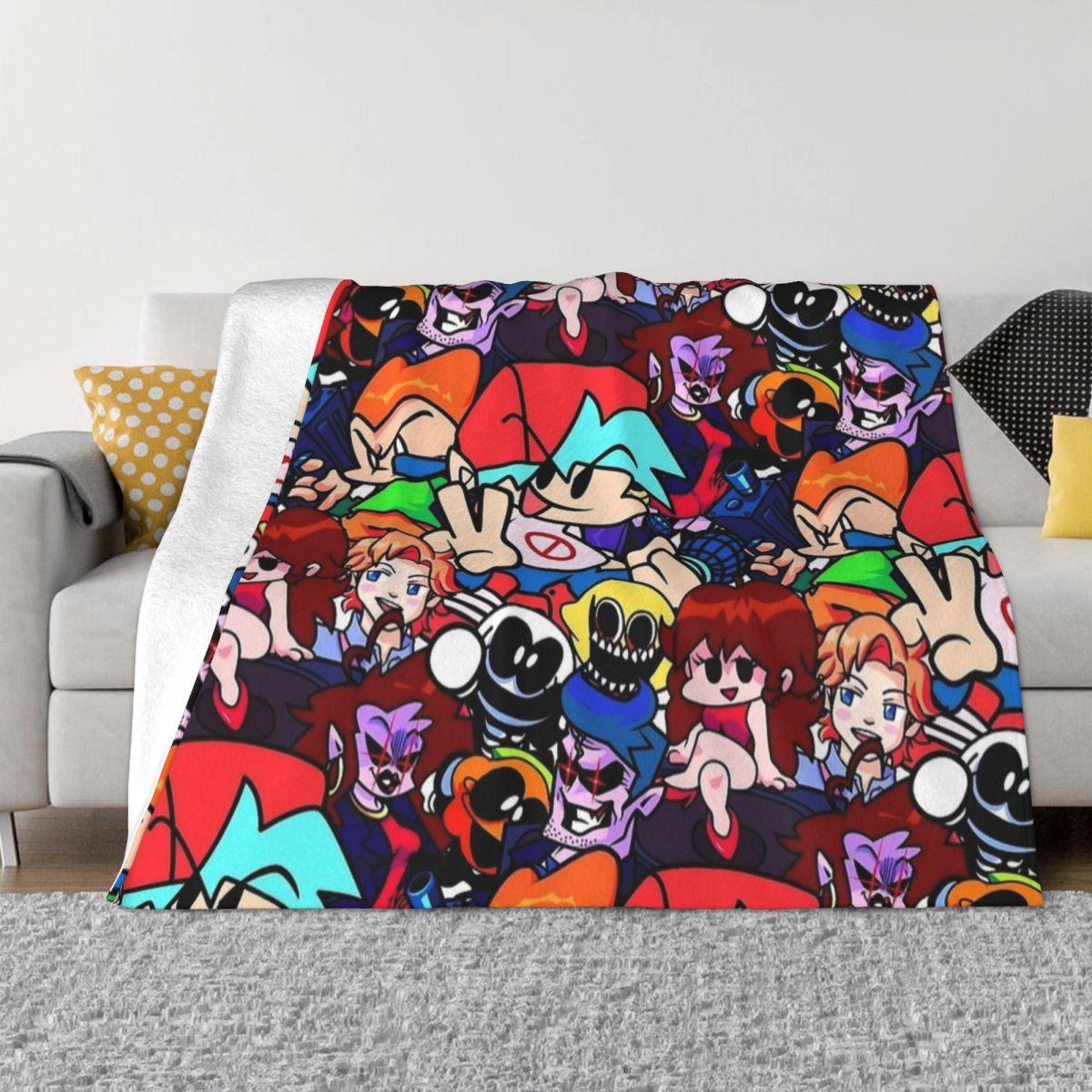 Jessica Chen Unisex Friday Night Funkin Collage Blankets Flannel Printed Multi-Function Warm Throw Blankets For Sofa Bedroom Bedding Throws