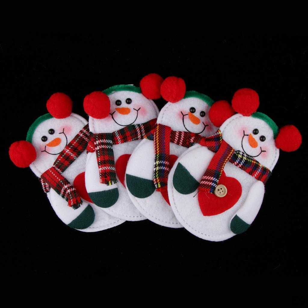 4 Pack Christmas Party Dinner Flatware Holder Santa Snowman Bags Decorations