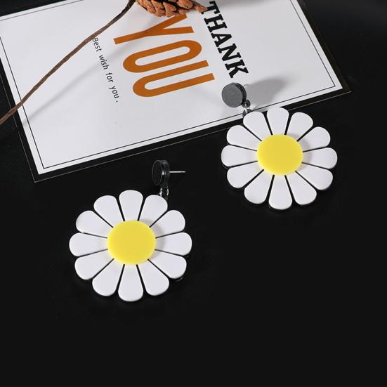 Fashion Acrylic Big Flower Dangle Earrings Piercing Ear Pendant Women Party Decor
