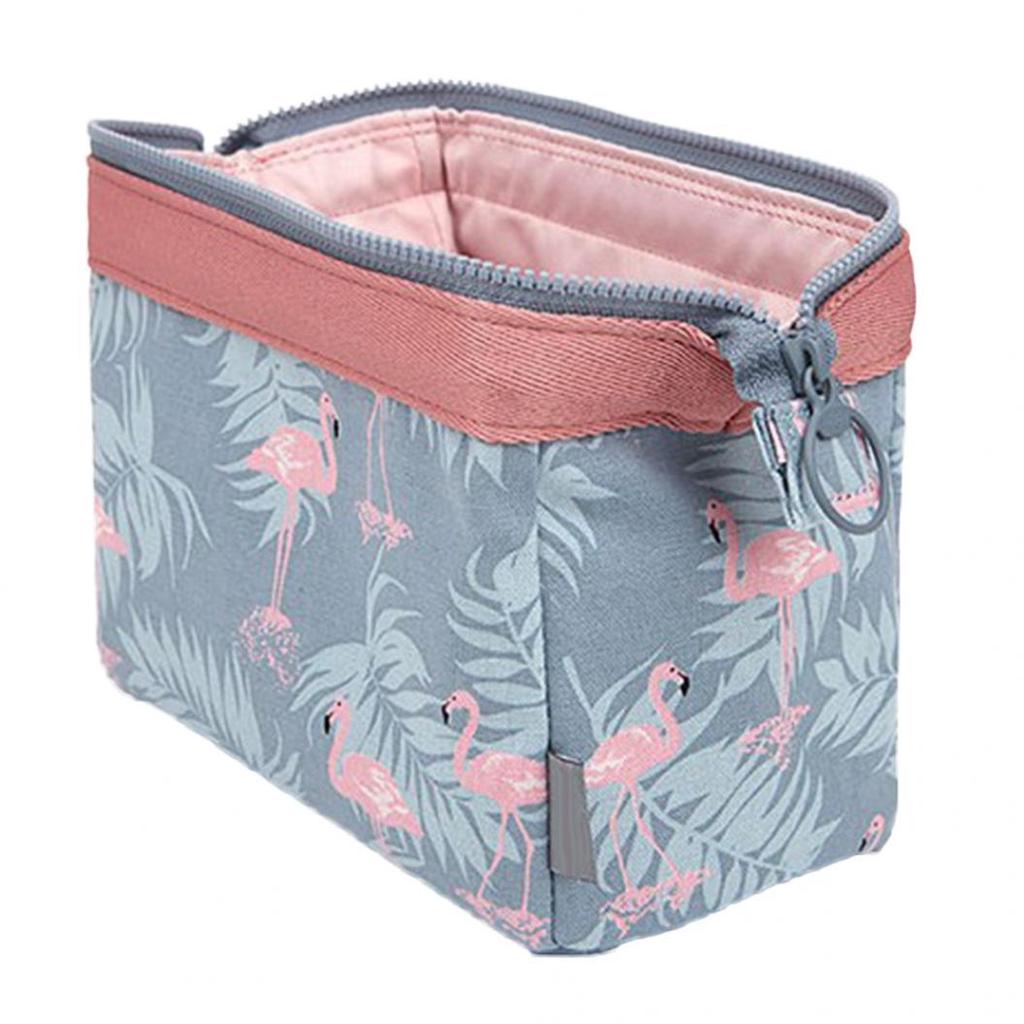 Fashion Flamingo Flower Print Makeup Brushes Holder Bag Pouch Portable Gift Large-capacity for Outing and Travel Wash Bag