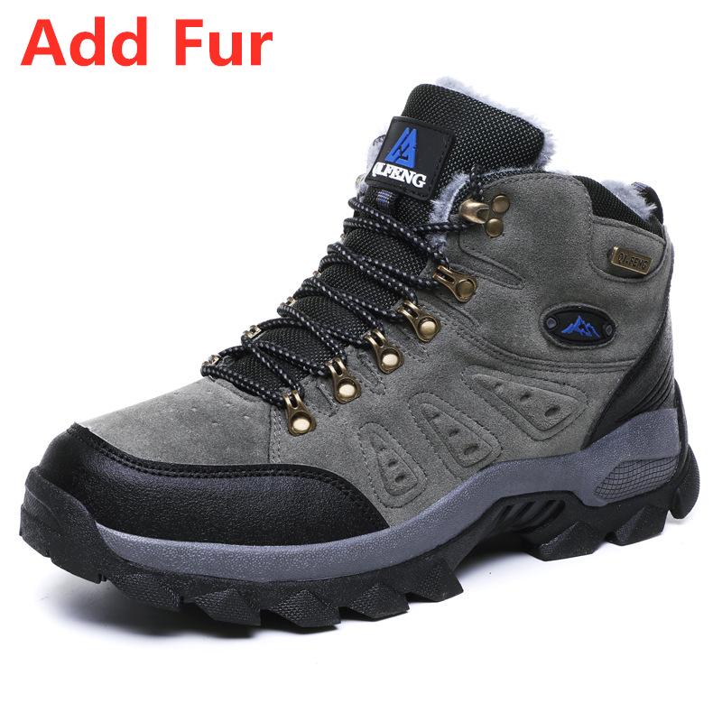 Cross-Border Plus Size Winter High-Top Hiking Shoes: Cotton-Padded, Warm, Fleece-Lined, Leather, Outdoor Casual Snow Boots for Couples.