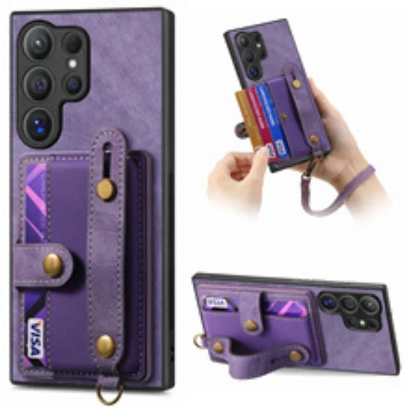 Wrist Strap Phone Case for Samsung Galaxy S24 Plus S23 FE S25 S22 Ultra A06 A16 A36 A05 A15 A25 A35 A55 Wallet Card Holder Cover