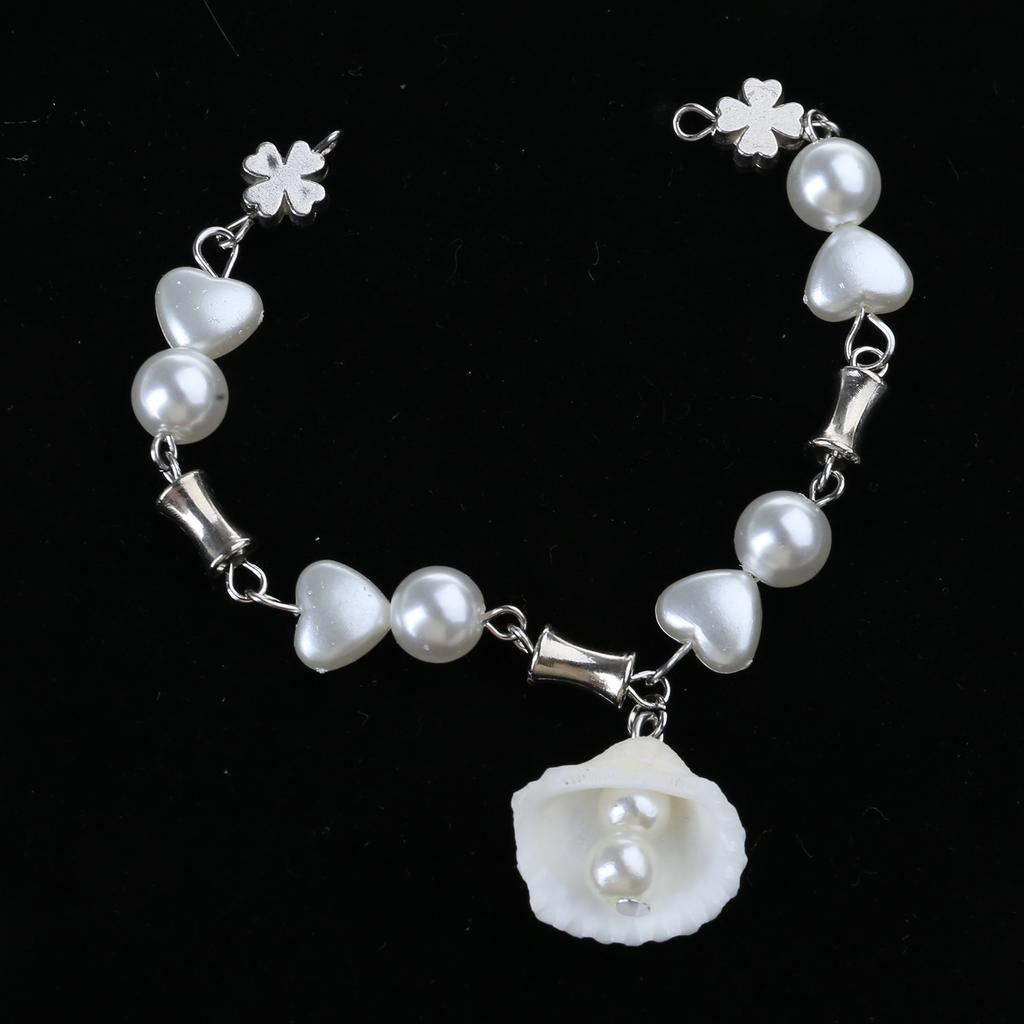Elegant Shell Pearls Handchain Four Leaf Clovers Bracelet Adjustable Length Wristchain Fashionable and Stylish Ornament