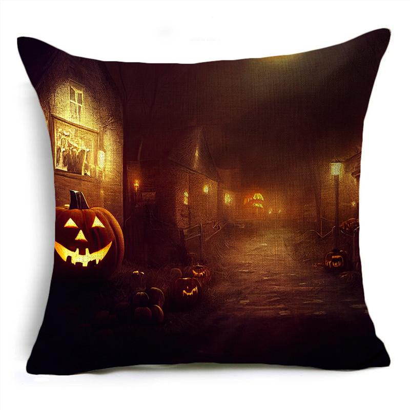 Halloween Interesting Pumpkin Lantern Series Castle Linen Throw Pillowcase Decorative Cushion Cover For Sofa Livingroom Party