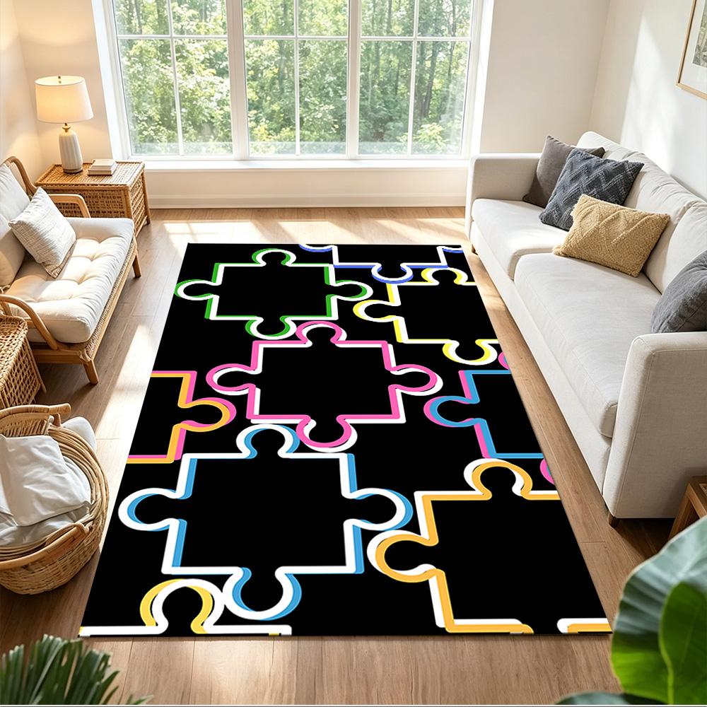 Colorful Puzzle Pattern Background Non-Slip Home Carpet Design for Office Decor Living Room Bedroom Gift
