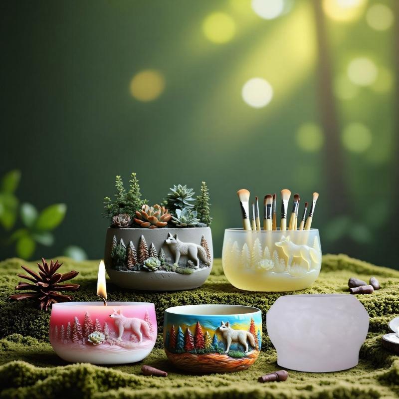 Handcrafted Silicone Wolf Mold Silicone Texture for Unique Resin Art Creations Decorative Planters and Present Making