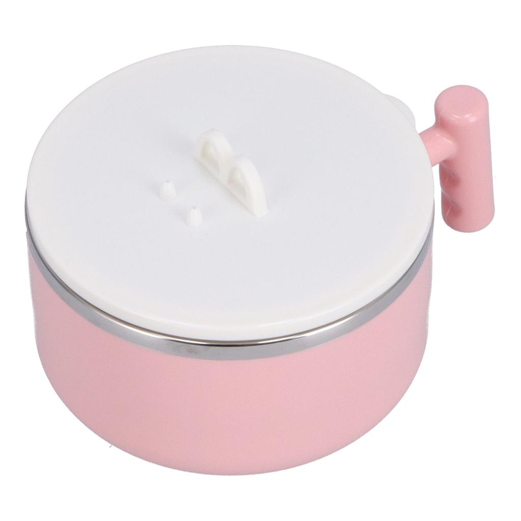 Stainless Steel Noodle Bowl Set Food Storage Container Portable Soup Snack Bowl with Lid(Pink Tableware )