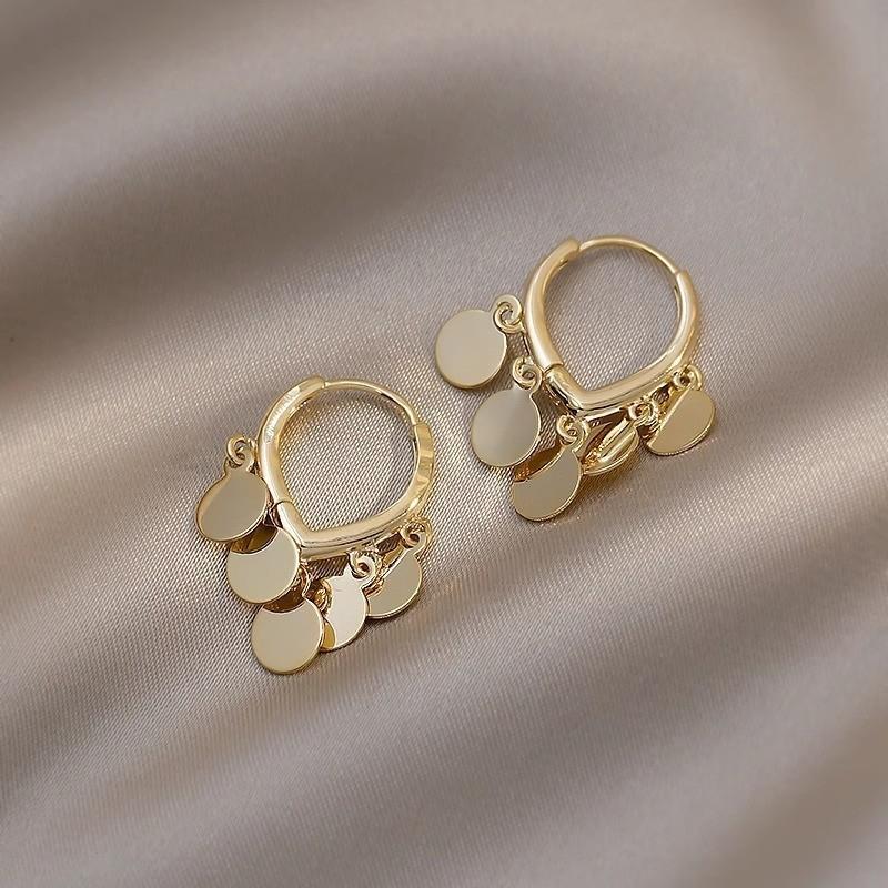 Temperament round sequined earrings Korean version of simple super flash fringed earrings niche design versatile earrings