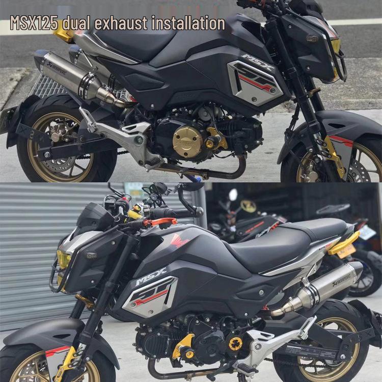 Silver Steel Dual Tail Exhaust for Monkey 125 MSX125 Horizontal Cylinder