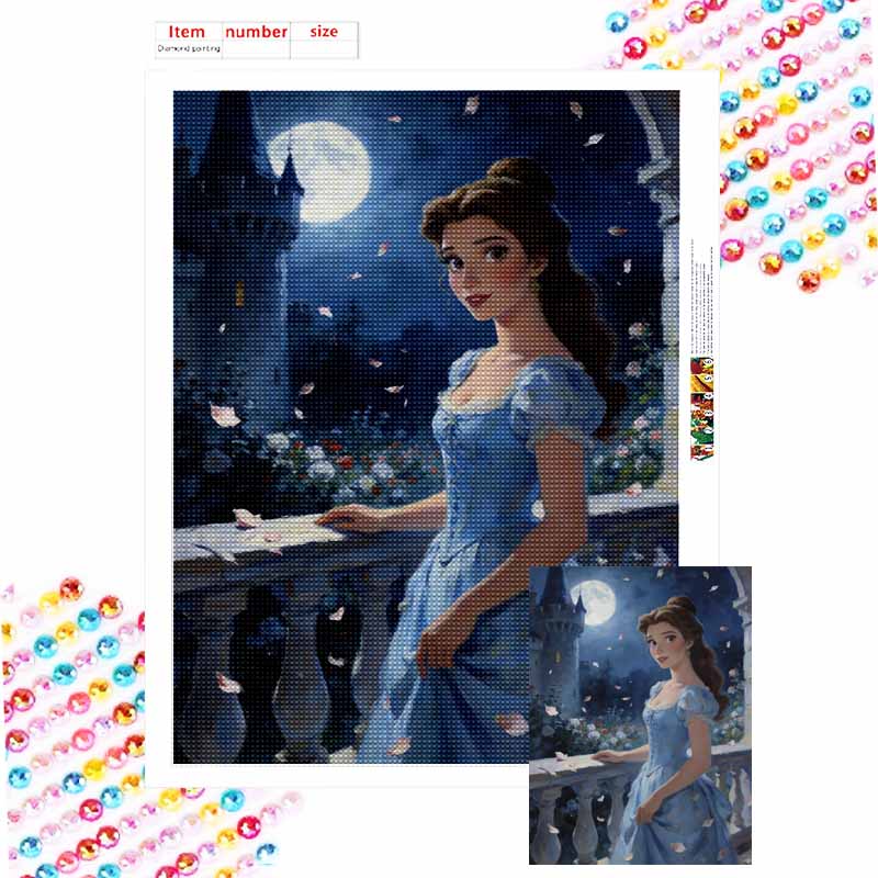 Disney Diamond Painting Art Kit Belle Beauty and The Beast Princess Moonlight Castle Mosaic Handmade Diy Gift Home Decor Round 20x30cm