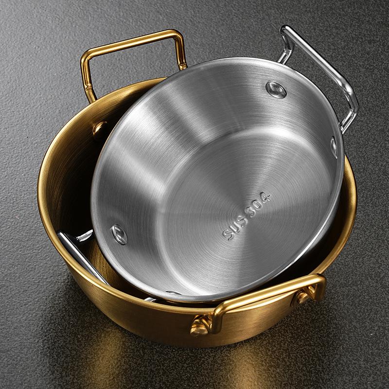 304 Stainless Steel Round Snack Basket Korean Binaural Fried Chicken Nuggets French Fries Plate Gold-plated Rice Wine Bowl Creative Snack Bowl