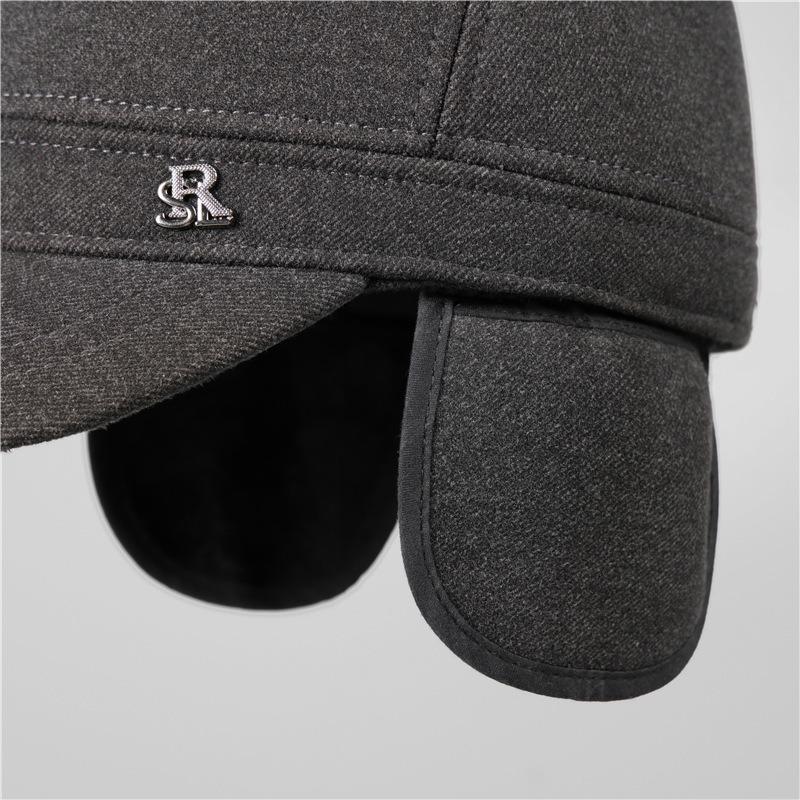 Winter Hat Men's Warm Flat Top Hat Cotton Grandpa Casual Versatile Thickened Ear Hat