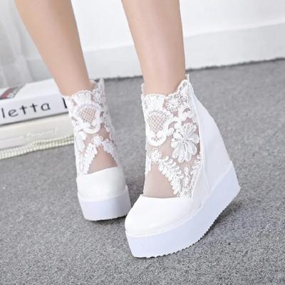Mode Kvinnor Spetsskor Kilklackar Plattformpumps Sandaler 11 cm Högklackade Skor Dam Casual Tjock Sula Damklackskor