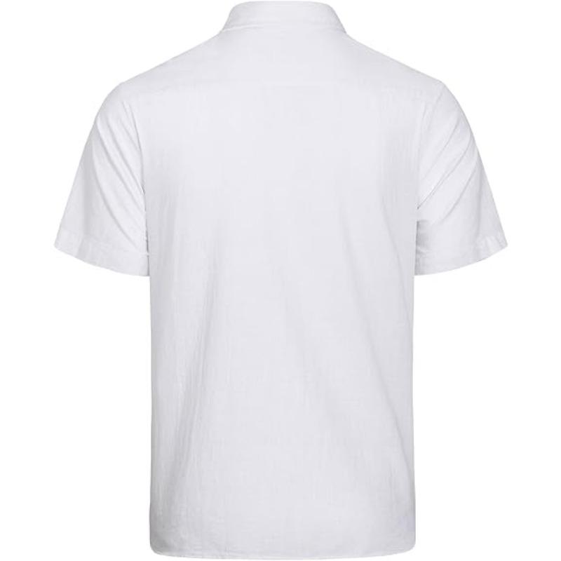 Polyester Fiber Men's Short Sleeved Shirt Casual Lightweight Button Up Shirt Beach Vacation Summer Top with Pocket