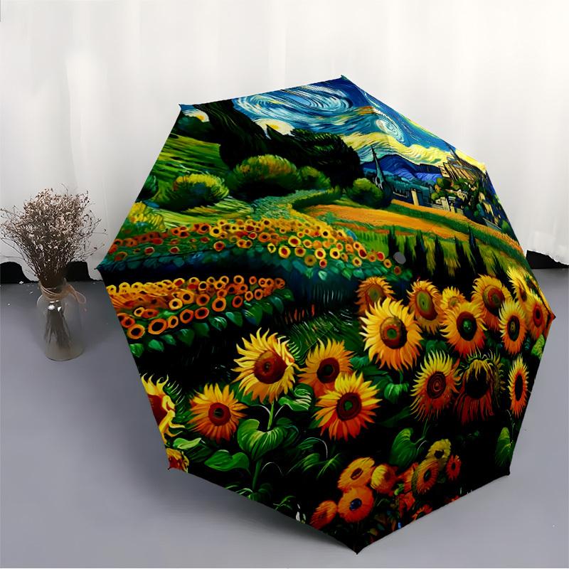 1pc Sunflower Field Automatic Open/Close Umbrella - Portable Collapsible Umbrella with 8-Rib Stability, Fashion Lovers yy251017089