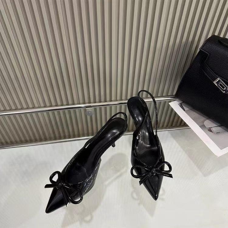 Red patent leather pointed high heels 2025 spring new bow-decorated high heels empty bag head women's shoes after the word