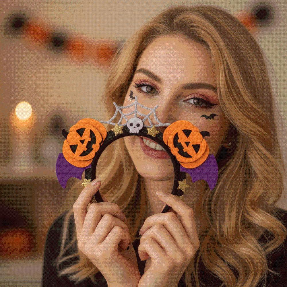 Glitter Stars Pumpkin Headband Felt Bat Wings Hair Hoop Halloween Hairband Parade