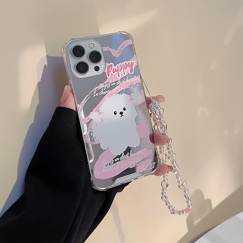 Pink Dog 14 Apple Phone Case IPhone 13 Suitable for 8 Makeup Mirror XR with Lanyard 1115pro Max Set