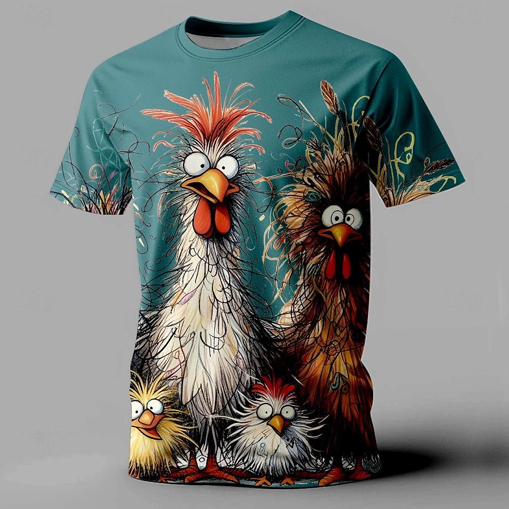 Funny Men's T Shirt Animal Chicken Print Summer Casual Short Sleeve Tee Street Fashion O-Neck Pullover Men's Oversized Clothing