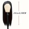 Meier Women's headscarf wig black ice silk headband long straight hair wig headwear