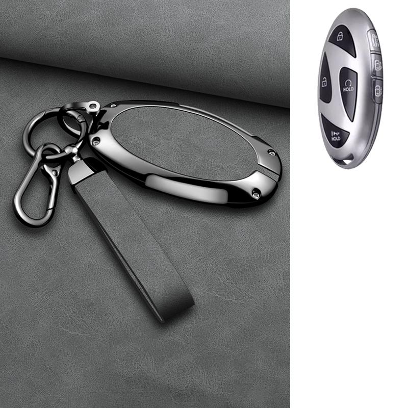 5 7 Button Zinc Alloy Leather Car Key Case For Hyundai Kona Ev Grandeur Gn7 Ioniq 6 Car Key Fob Case Accessories