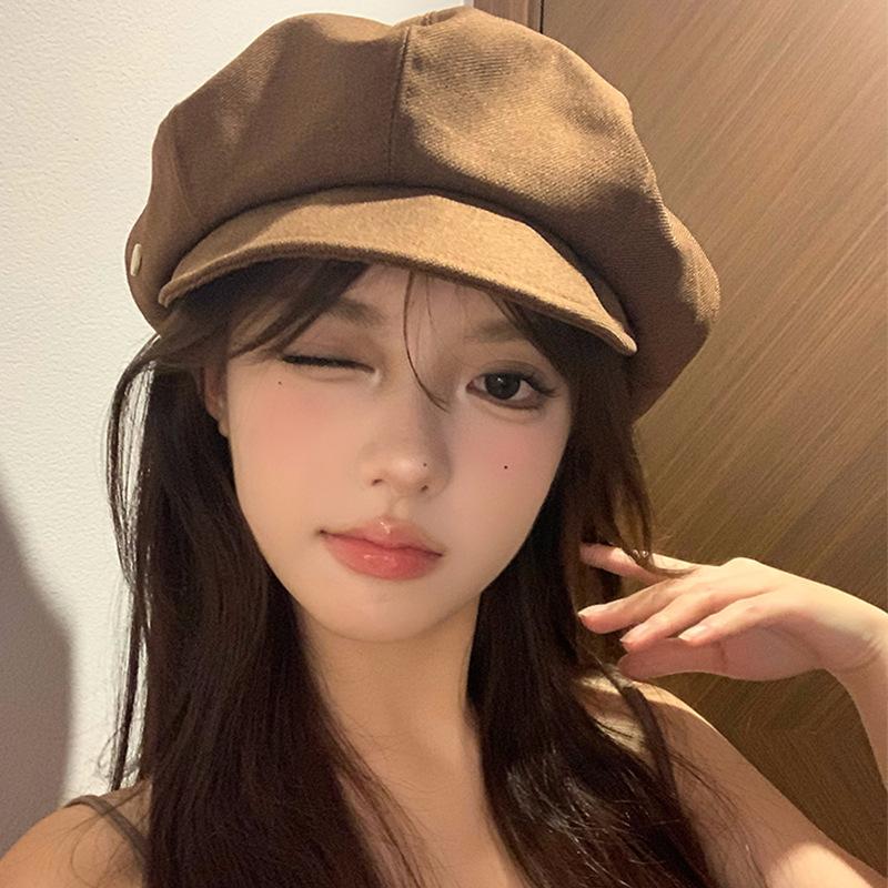 Autumn And Winter Versatile Beret Japanese Retro Literary And Artistic Octagonal Hat Big Head Circumference Showing Face Small Painter Hat Tide