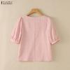 ZANZEA Women Elegant Casual Square Collar Summer Half Sleeve Blouse