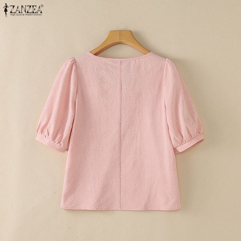 ZANZEA Women Elegant Casual Square Collar Summer Half Sleeve Blouse
