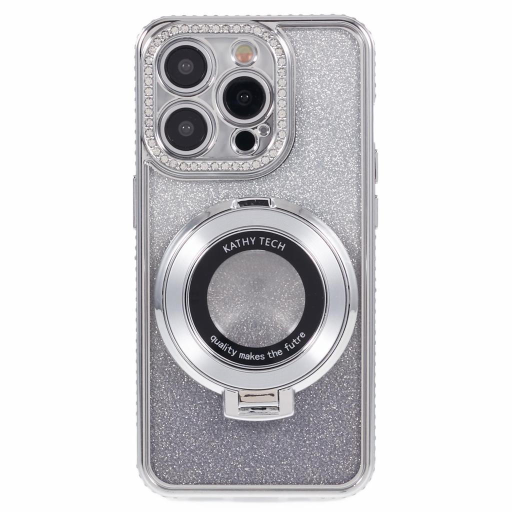 For iPhone 15 Pro Max Ring Holder Case Rhinestone Decor Glitter Sparkle TPU Phone Cover