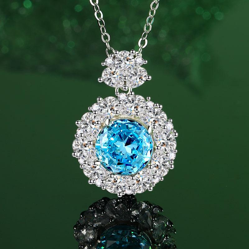 S925 Sterling Silver Luxury Gem Set: Sapphire Blue Necklace, Earrings & Ring